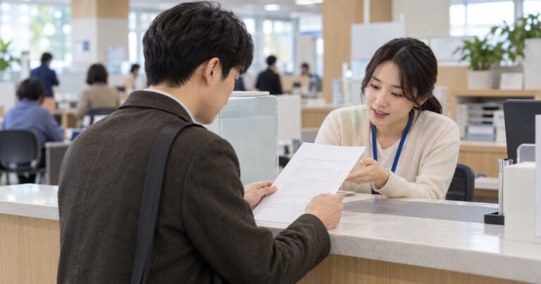 지방세 납세증명서를 민원 창구에서 확인하는 신청자와 담당자